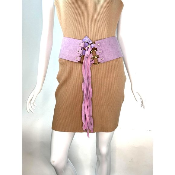 Hot on Hollywood Leather Laced Belt with Elastic Inserts  L Purple - Picture 1 of 16